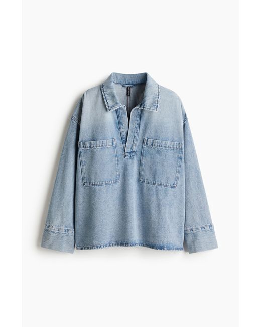H&M Oversized Denim Popover-blouse in het Blue
