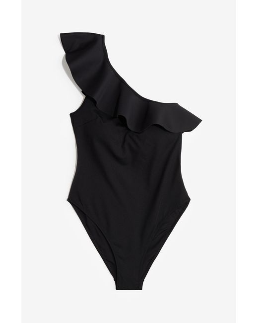 H&M Black One-Shoulder-Badeanzug mit wattierten Cups