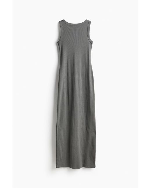 H&M Gray Geripptes Bodycon-Kleid