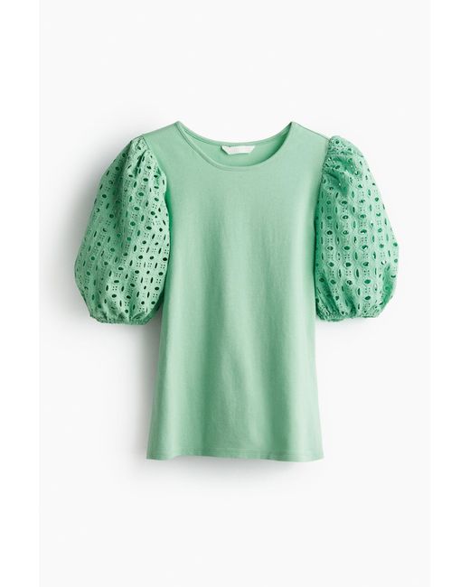 H&M Green Shirt mit Puffärmeln