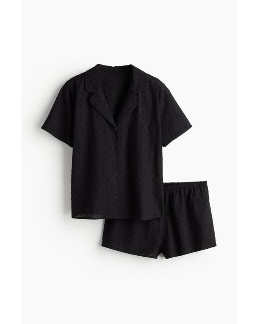 H&M Pyjama Met Broderie Anglaise in het Black
