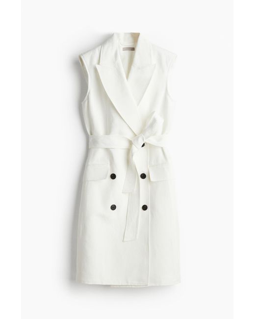 H&M White Blazerkleid aus Leinenmix