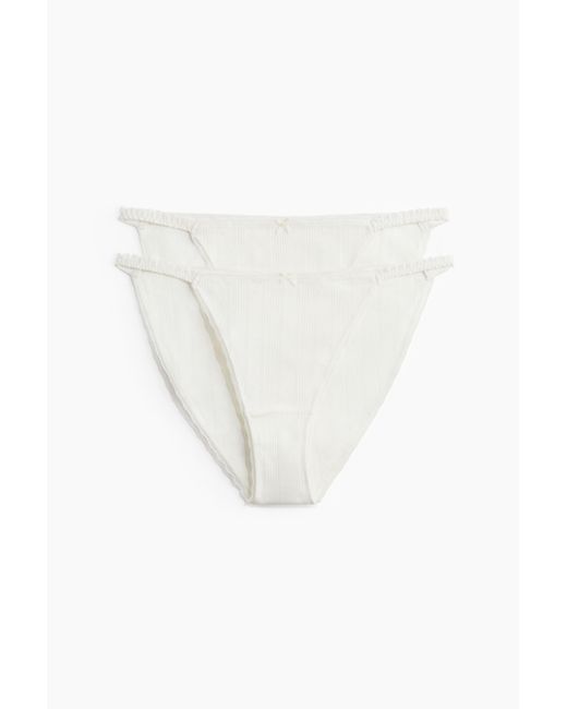 H&M White 2er-Pack Tangas mit Pointellemuster