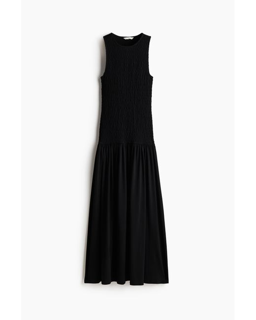H&M Black Gesmoktes Jerseykleid