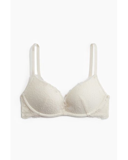 H&M White Bügelloser Push-up-BH mit Spitze