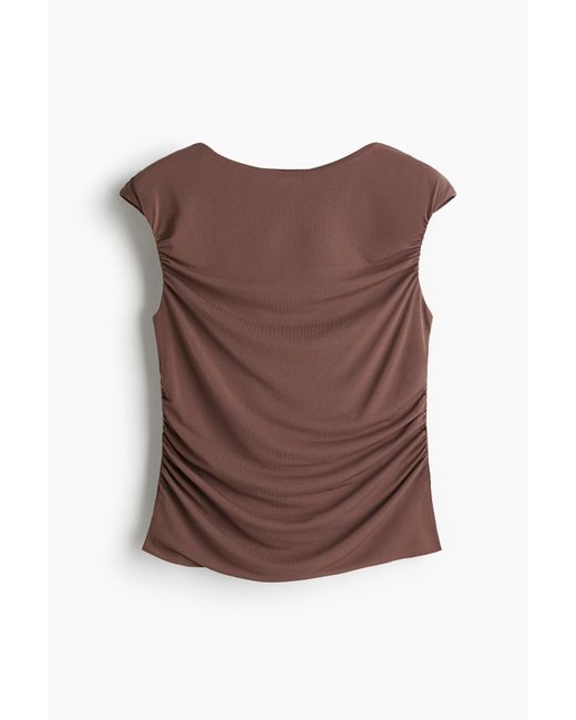 H&M Gedrapeerde Top Met Kapmouwtjes in het Brown