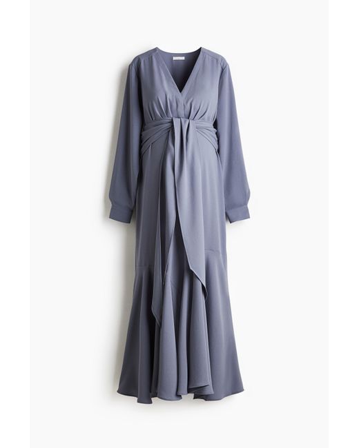 H&M Blue MAMA Crêpe-Kleid mit Bindebändern