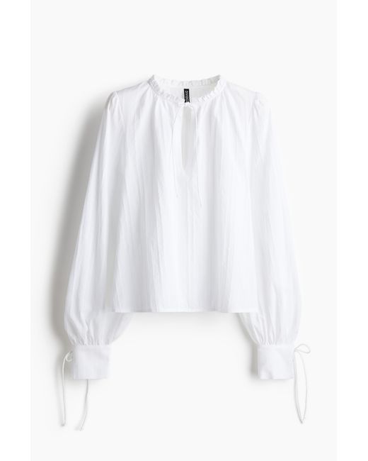 H&M White Baumwollbluse mit Bindedetail