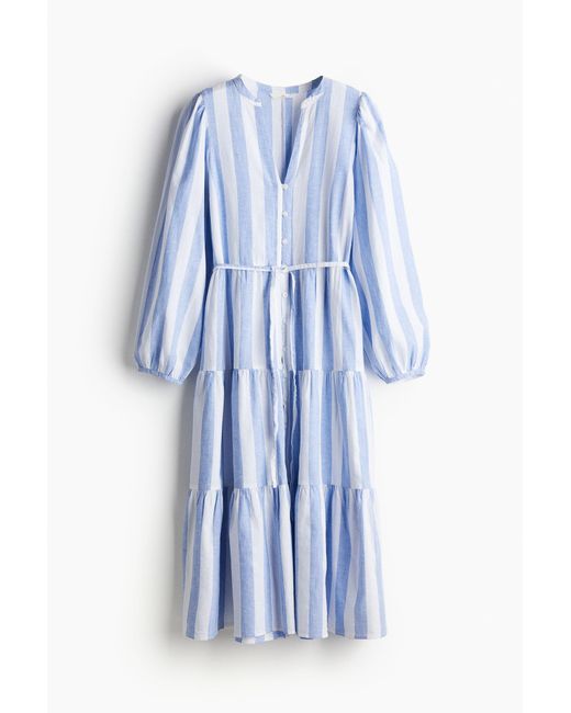 Robe à étages en lin mélangé H&M en coloris Blue