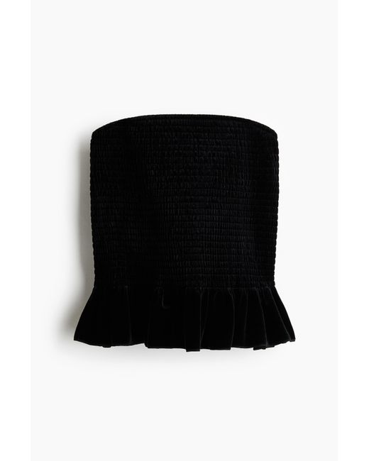 H&M Black Gesmoktes Bandeau-Top aus Velours