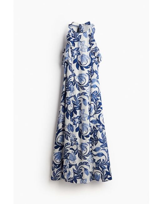 H&M Blue Neckholder-Kleid mit Volantbesatz