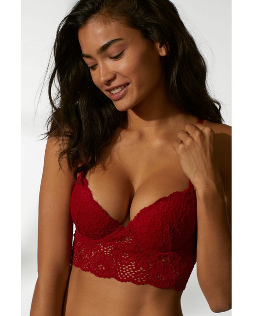 H&M Lace Push-up Bralette in Red | Lyst