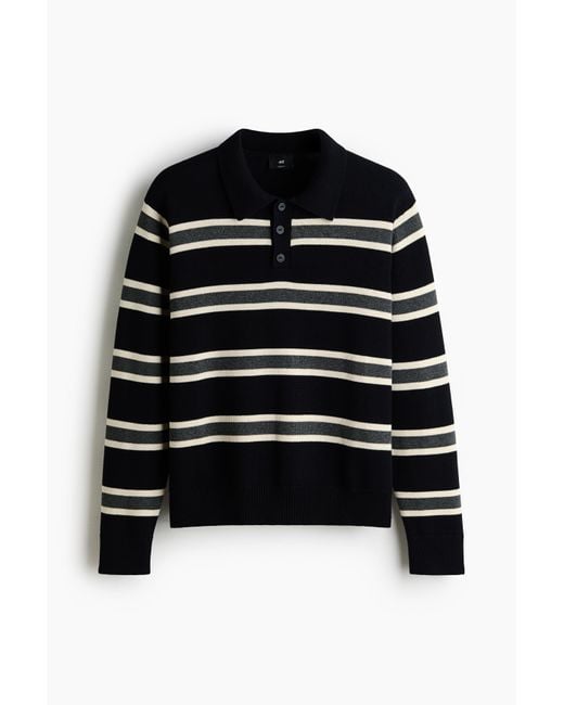 H&M Gestricktes Poloshirt in Loose Fit in Black für Herren