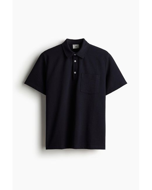 H&M Poloshirt Met Wafelstructuur in het Black voor heren