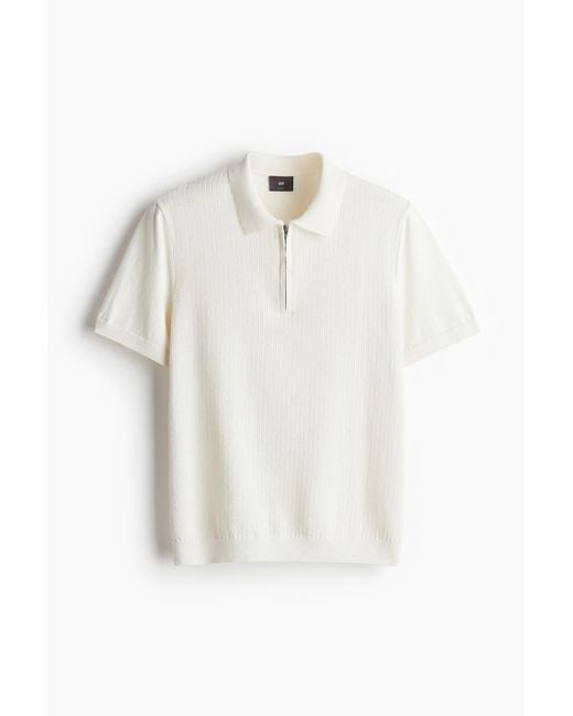 H&M Poloshirt mit Zipper in Slim Fit in White für Herren