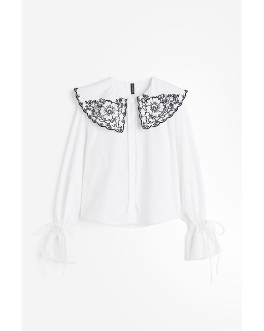 H&M White Popelinebluse mit Broderie Anglaise