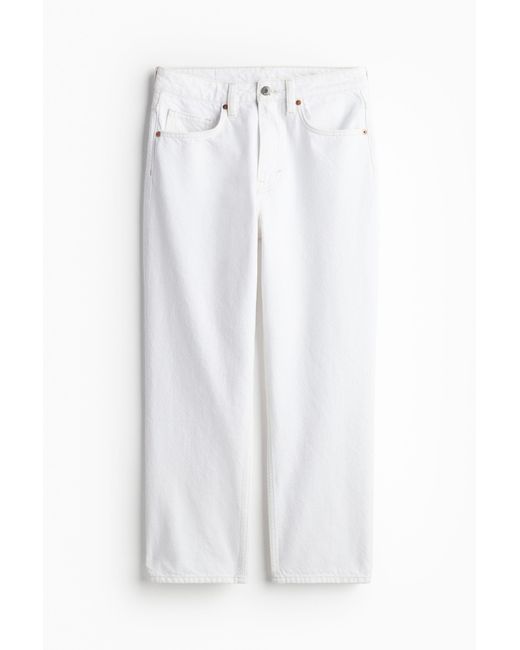 H&M White Straight High Cropped Jeans