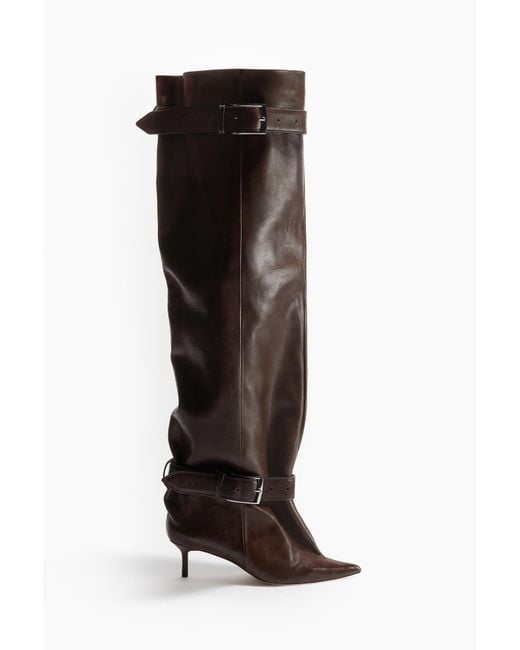 H&M Black Lederstiefel mit hohem Schaft