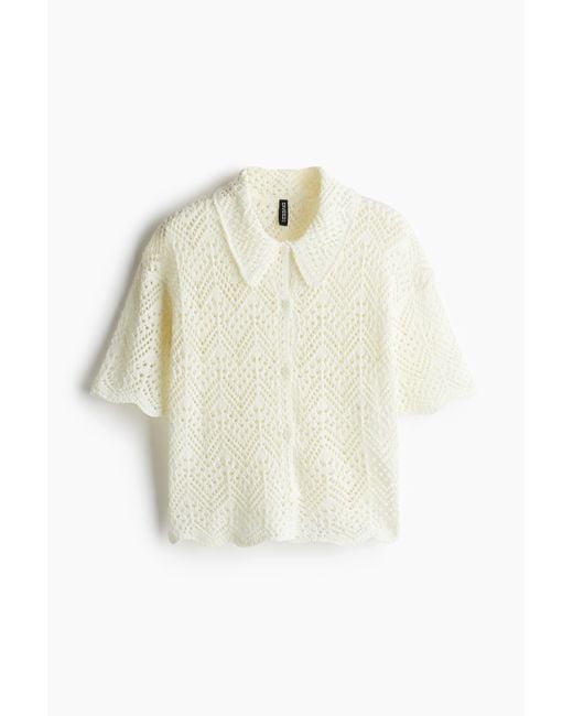 H&M Ajourgebreide Overhemdblouse Met Korte Mouwen in het White
