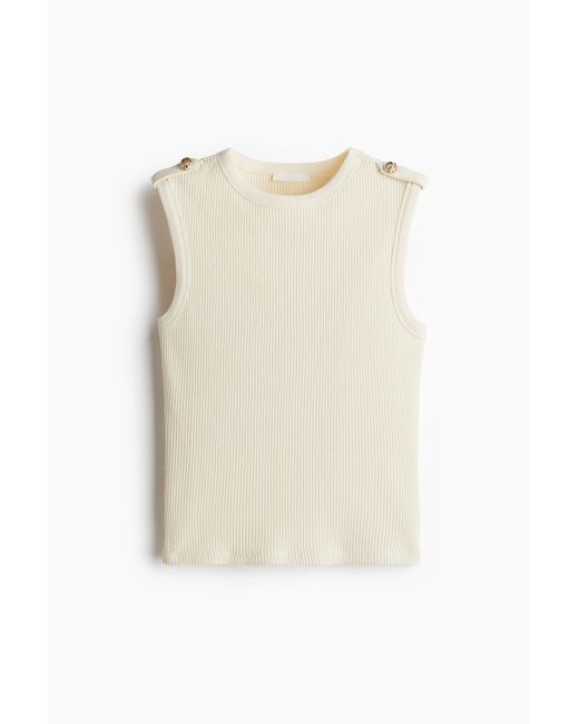 H&M White Geripptes Tanktop