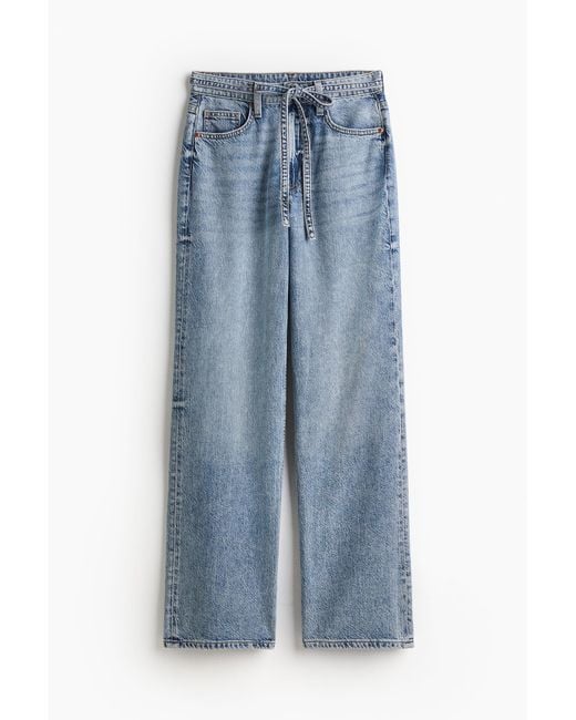 H&M Feather Soft Wide High Jeans in het Blue