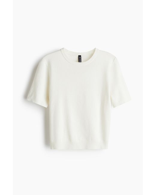 H&M Fijngebreid T-shirt in het White
