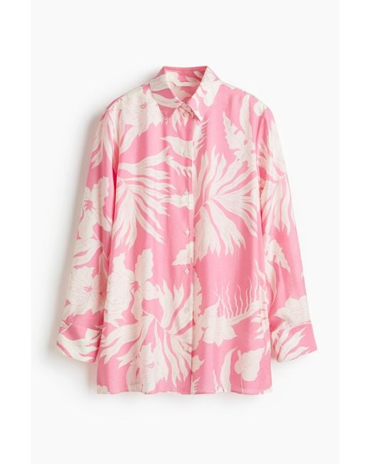 H&M Pink Gemusterte Oversize-Bluse