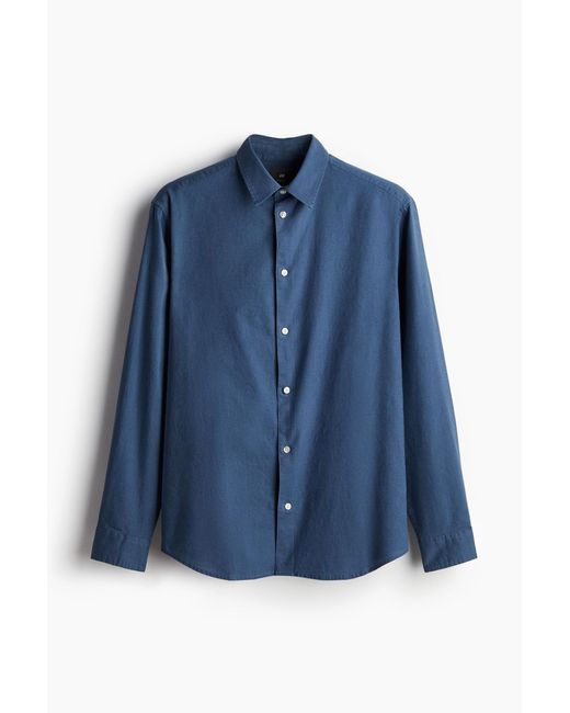 H&M Hemd aus Leinenmix in Regular Fit in Blue für Herren