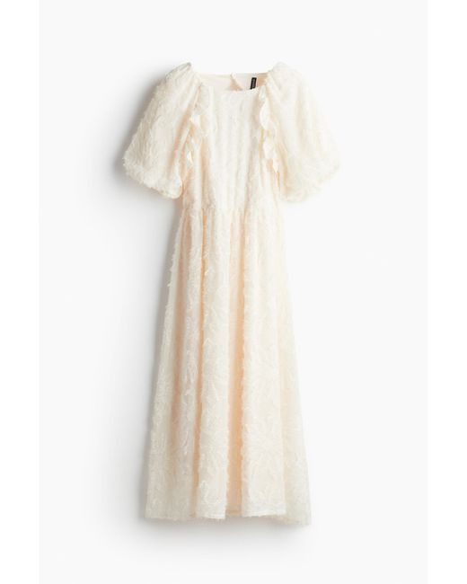 H&M Midi-jurk Met Pofmouwen in het White