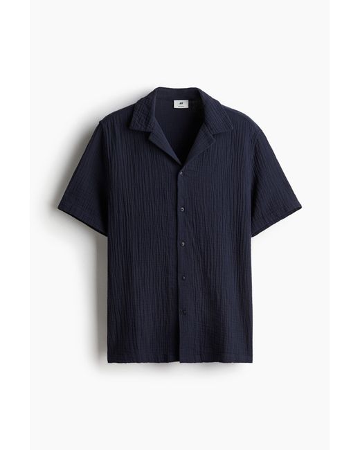 H&M Freizeithemd aus Musselin Regular Fit in Blue für Herren