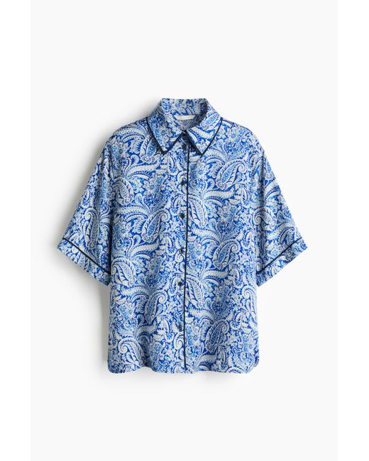 H&M Blue Oversized Bluse aus Satin