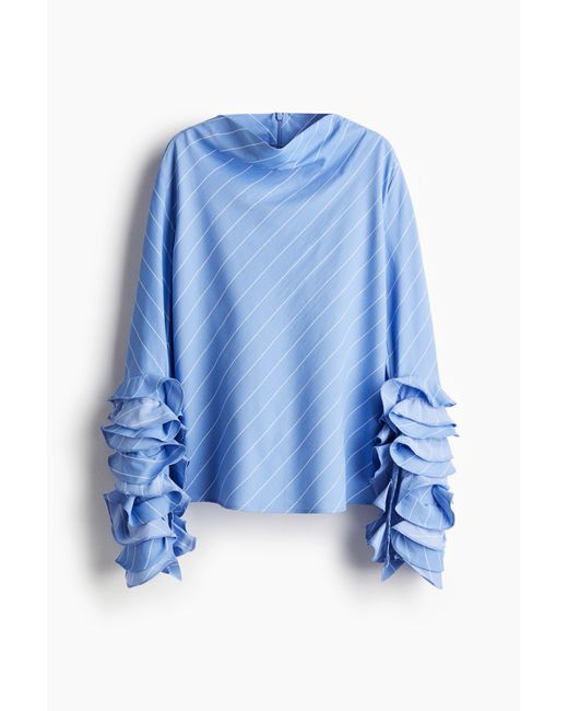 H&M Blue Bluse mit Ärmelvolants