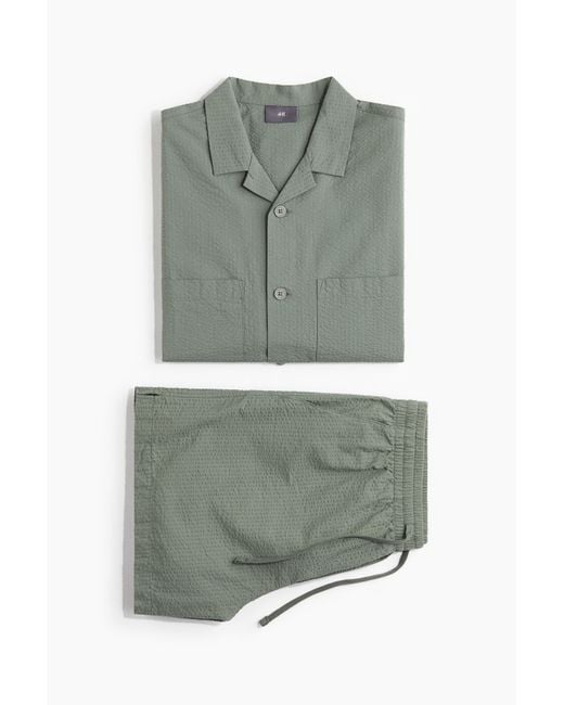 H&M Schlafanzug aus Seersucker in Green für Herren