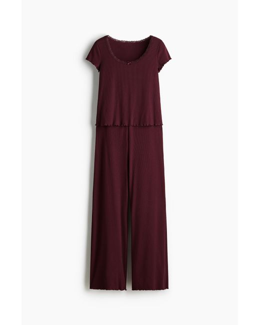 H&M Geribde Pyjama in het Purple