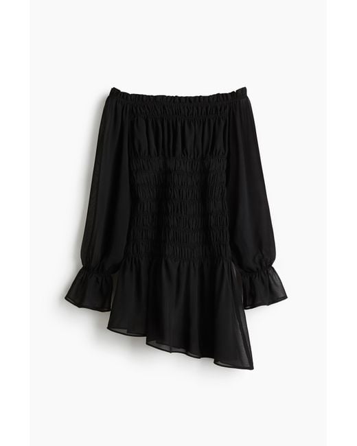 H&M Black Gesmoktes Off-Shoulder-Kleid