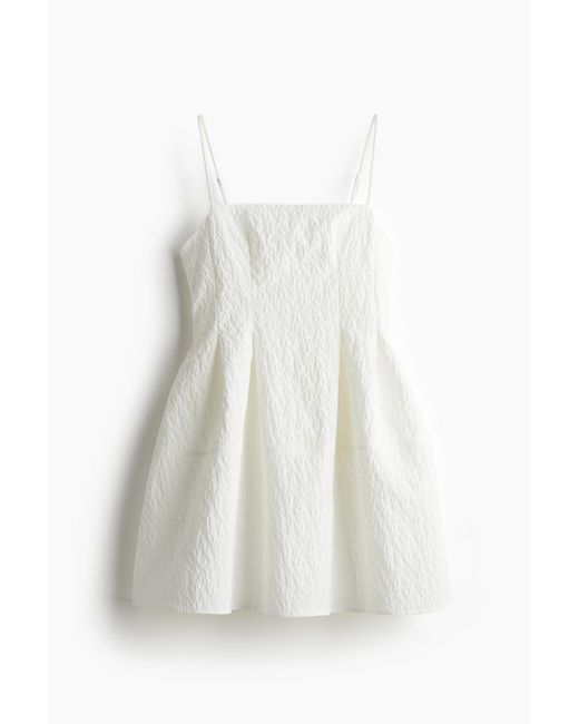 H&M White Trägerkleid aus Jacquardstoff
