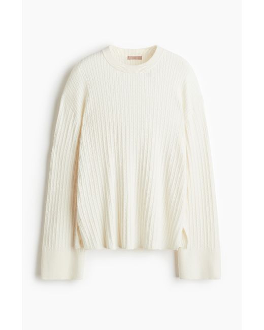 H&M White Pullover mit Zopfmuster