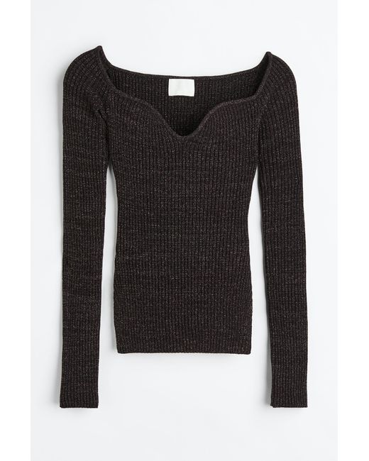H&M Glittery Rib-knit Top in Black | Lyst UK