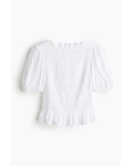 H&M White Gesmokte Bluse