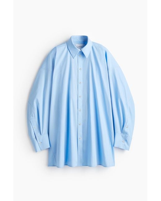 H&M Oversized Overhemdblouse Van Popeline in het Blue