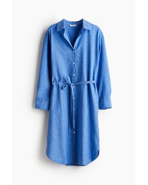 Robe chemise en lin mélangé H&M en coloris Blue