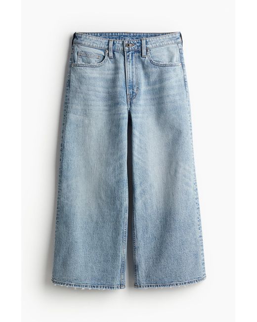 Petite Length Wide High Cropped Jeans H&M en coloris Blue