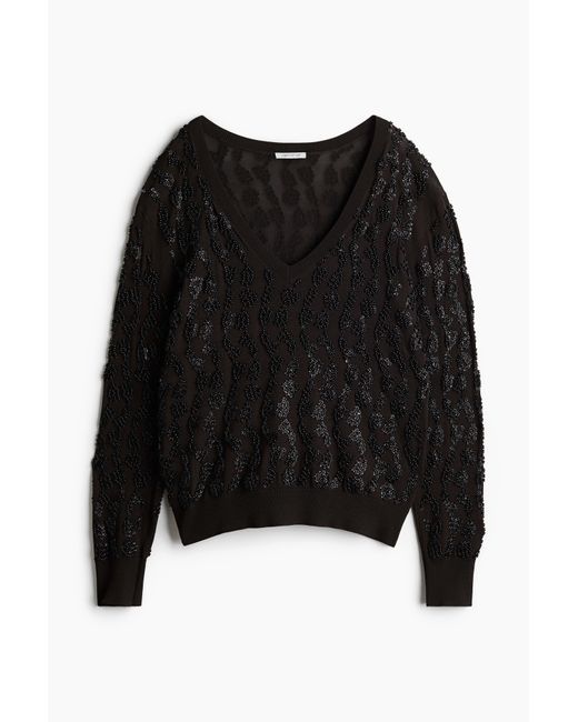 H&M Black Pullover mit Perlenverzierungen