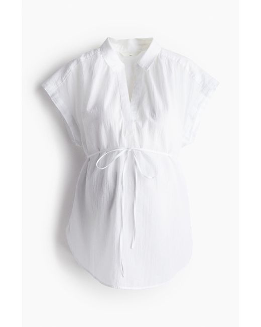 H&M White MAMA Bluse mit Bindegürtel