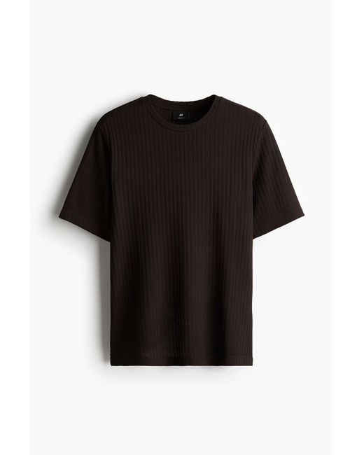 H&M Geripptes T-Shirt in Regular Fit in Black für Herren