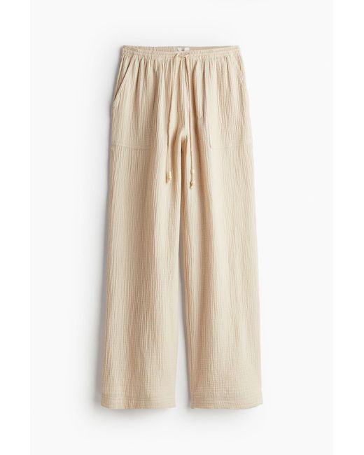Pantalon en mousseline avec taille élastique H&M en coloris Natural