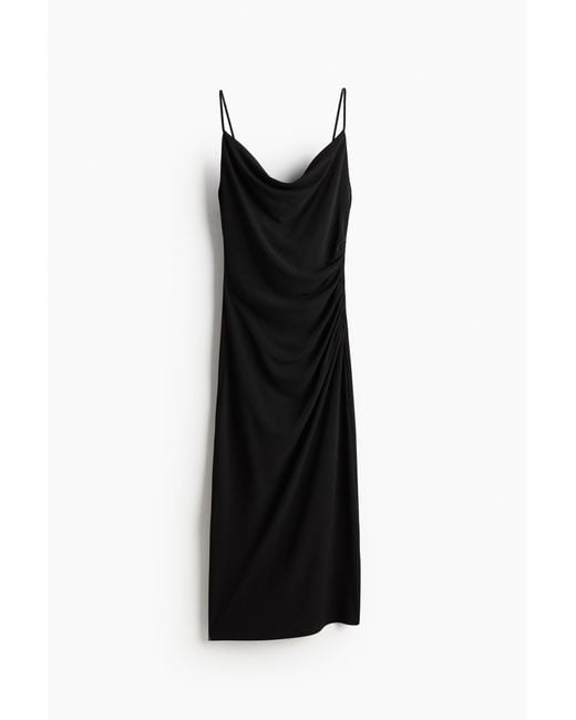 H&M Black Drapiertes Kleid mit Wasserfall-Ausschnitt