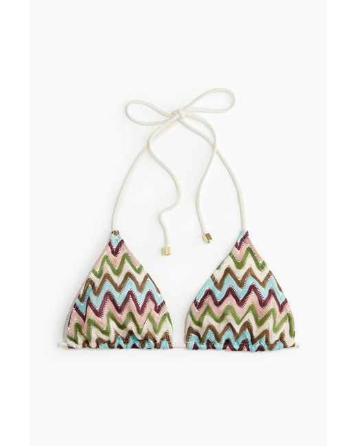 H&M White Crochettriangle Bikini Top