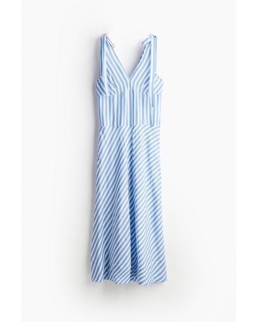 H&M Blue Kleid aus Leinenmix mit Bindeträgern