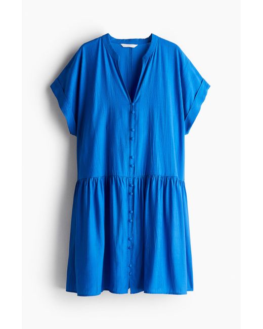 H&M Blue Durchgeknöpftes Kleid aus Crinklestoff